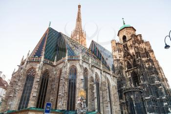 travel to Vienna city - St. Francis statue and Stephansdom (St. Stephen's cathedral), Vienna, Austria