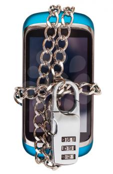 mobile phone wrapped by chain and closed by combination lock