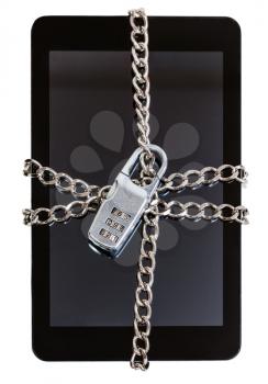 tablet pc fettered by chain and closed by combination lock