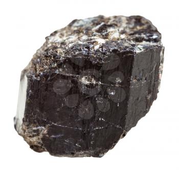 macro shooting of natural mineral stone - Schorl (black Tourmaline) crystalline rock isolated on white background
