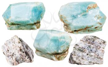 set of natural mineral stones - specimens of apatite crystals gemstones and rocks isolated on white background
