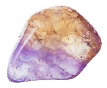 macro shooting of natural gemstone - polished Ametrine (trystine , bolivianite) mineral gem stone isolated on white background