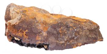 macro shooting of natural rock specimen - limonite (iron ore, bog iron ore, brown hematite, brown iron ore, lemon rock, yellow iron ore) mineral stone with goethite isolated on white background