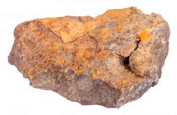 macro shooting of natural rock specimen - limonite (iron ore, bog iron ore, brown hematite, brown iron ore, lemon rock, yellow iron ore) mineral stone isolated on white background