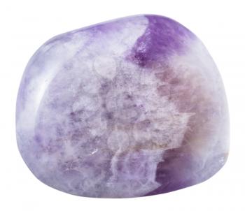 macro shooting of natural mineral stone - polished pebble of amethyst gemstone from Namibia isolated on white background