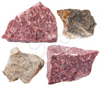 collection from specimens of Quartzite stone isolated on white background