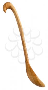 side view of traditional wooden spoon carved from Alder wood isolated on white background