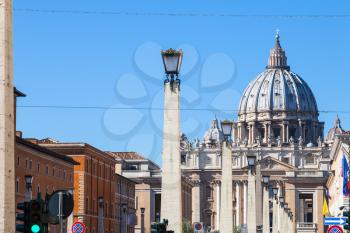 travel to Italy - view of St. Peter's Basilica in Vatican city from street via Conciliazione
