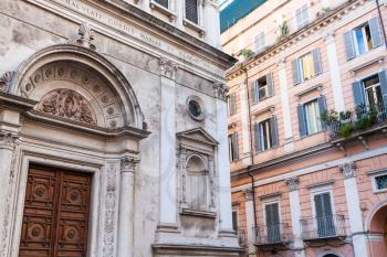 travel to Italy - doors of Santa Chiara Church on Piazza di Santa Chiara in Rome city