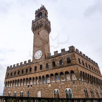 travel to Italy - Palazzo Vecchio (Old Palace, Town Hall) in rain in Florence city