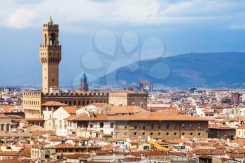 travel to Italy - skyline of Florence city with Palazzo Vecchio from Piazzale Michelangelo