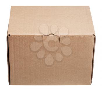 front view of closed cardboard box isolated on white background
