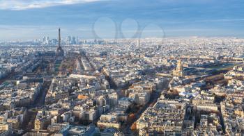 travel to France - Paris with Eiffel Tower and palace Les Invalides in winter twilight from Tour Maine - Montparnasse (Montparnasse Tower)