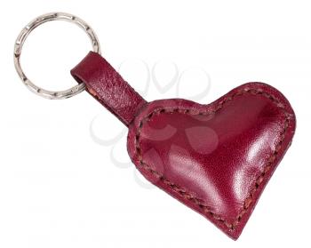 red leather heart shape keychain isolated on white background