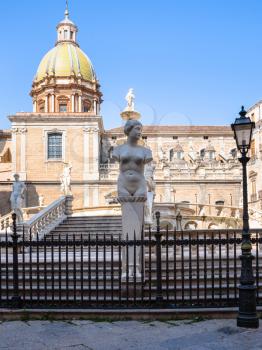 travel to Italy - Statues and Fontana Pretoria on piazza Pretoria in center of Palermo city in Sicily