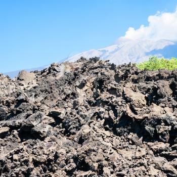 travel to Italy - hardened lava flow after volcano Etna eruption in Sicily , close up