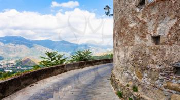 travel to Italy - walls of Lauria Castle (Castello di Lauria, Castle of Roger of Lauria) in Castiglione di Sicilia town in Sicily