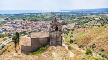 travel to Italy - church of Santissimo Crocifisso (the Holy Cross) over Calatabiano town in Sicily