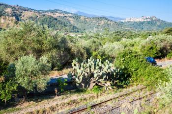 travel to Italy - rural landscape with old rail road in Sicily