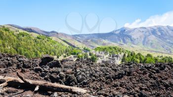 travel to Italy - view of hardened lava on slope of Etna volcano in Sicily