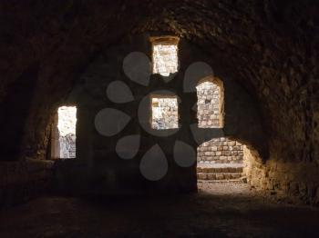 AL-KARAK, JORDAN - FEBRUARY 20, 2012: inner room in medieval Kerak castle. Kerak Castle is one of the largest crusader castles in the Levant, it constructione began in the 1140s