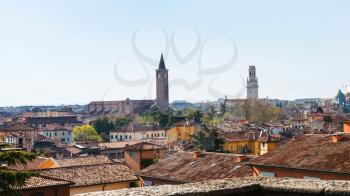 travel to Italy - view of Verona city with duomo and sant'anastasia towers in spring