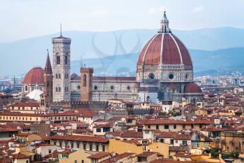 travel to Italy - above view of Cathedral in Florence city from Piazzale Michelangelo in autumn evening