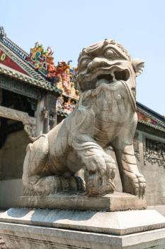 GUANGZHOU, CHINA - APRIL 1, 2017: sculpture in court of Chen Clan Ancestral Hall academic temple (Guangdong Folk Art Museum) in Guangzhou. The house was prepared for the imperial examinations in 1894