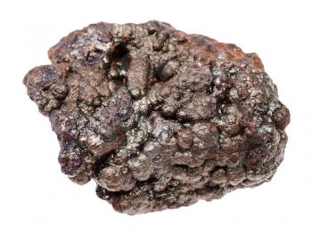 macro shooting of natural rock specimen - raw Goethite stone isolated on white background from Tharsis, Spain