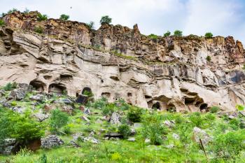Travel to Turkey - carved in rocks caves in Ihlara Valley of Aksaray Province in Cappadocia in spring