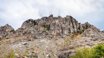 travel to Crimea - view of rocks of Demerdzhi (Demirci) Mountain in natural park The Valley of Ghosts on Crimean Southern Coast