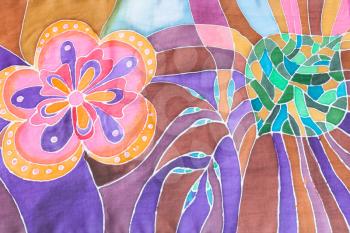 textile background - hand drawn floral pattern on silk batik scarf