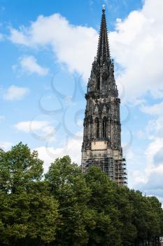 Travel to Germany - tower of St Nicholas Church (Nikolaikirche) in Hamburg city in september
