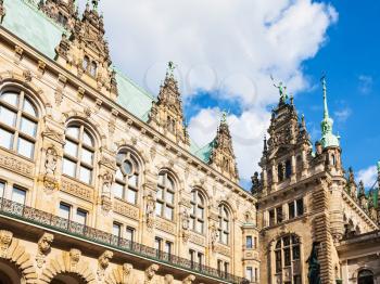 Travel to Germany - view of Hamburger Rathaus (Town Hall) from courtyard in Hamburg city in september