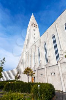 travel to Iceland - side view of Hallgrimskirkja Church in Reykjavik city in september