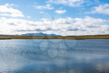 travel to Iceland - Leirvogsvatn lake in flat landscape of Iceland in september day