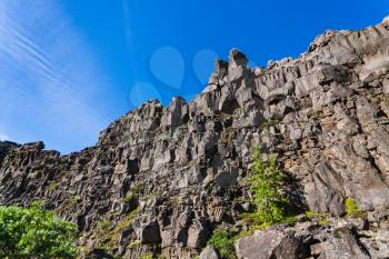 travel to Iceland - rocks of Almannagja Fault in Thingvellir national park in september