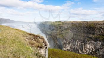travel to Iceland - view of Gullfoss waterfall in canyon of Olfusa river in autumn