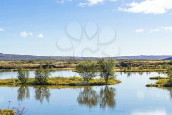 travel to Iceland - island in Thingvallavatn Lake in Thingvellir national park in autumn