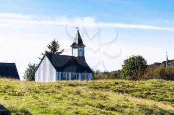 travel to Iceland - Thingvallakirkja church in Thingvellir national park in autumn