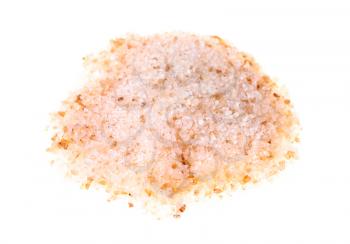 handful of ground pink himalayan salt isolated on white background