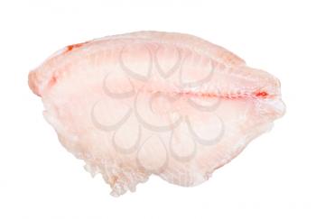 raw frozen deboned fillet of ocean perch fish isolated on white background