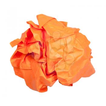 crumpled orange paper ball isolated on white background