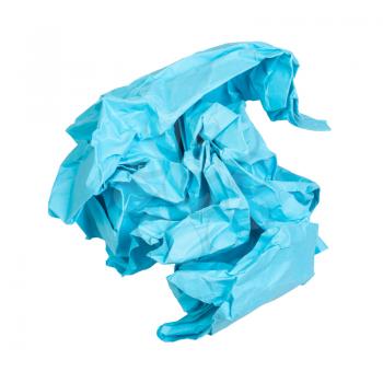 crumpled blue paper ball isolated on white background