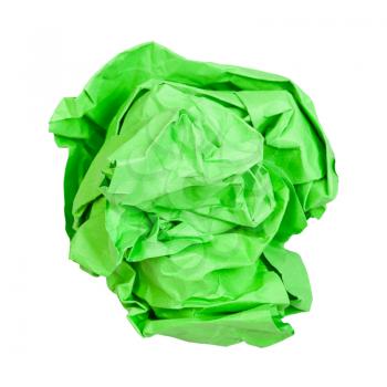 crumpled ball from green paper isolated on white background