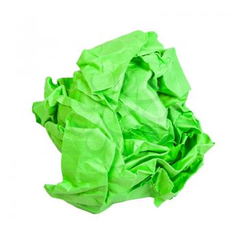 crumpled green paper ball isolated on white background