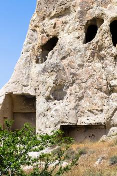 Travel to Turkey - carved wall of ancient cave church near Goreme town in Cappadocia region