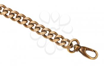 yellow chain with carabiner close-up isolated on white background