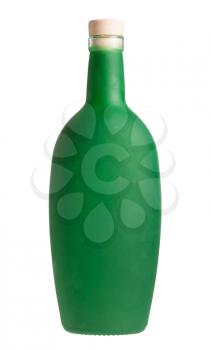 closed green liquor bottle isolated on white background