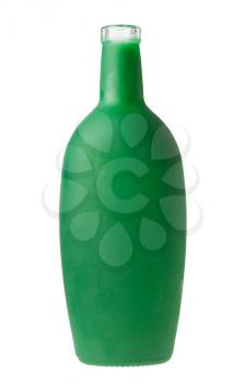 open green liquor bottle isolated on white background